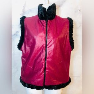 Vtg Jez Reptile Embossed Print Faux Fur Trim Vest XS